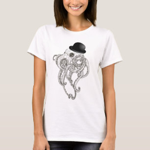 cute octopus in bowler hat steampunk tshirt