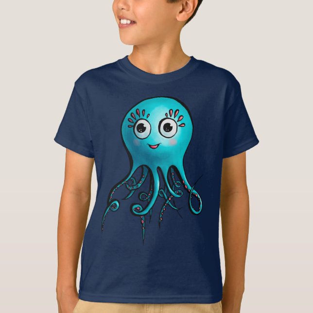 Cute Octopus Kawaii Cartoon Sea Animal T-Shirt (Front)