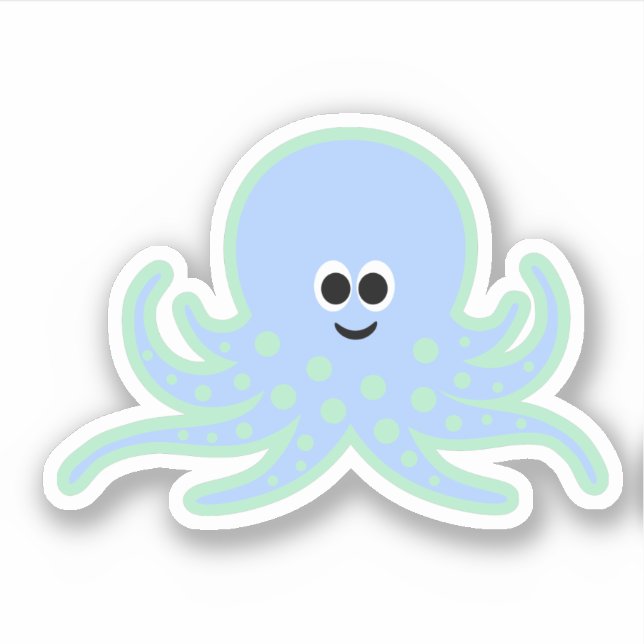 Cute Octopus Light Blue and Green with Polka-Dots (Front)