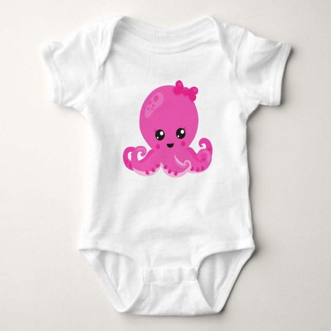 Cute Octopus, Little Octopus, Baby Octopus, Hearts Bodysuit (Front)