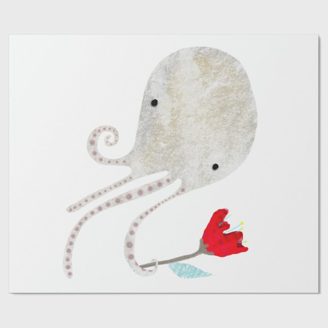 Cute Octopus Mixed Media Art Wrapping Paper (Flat)