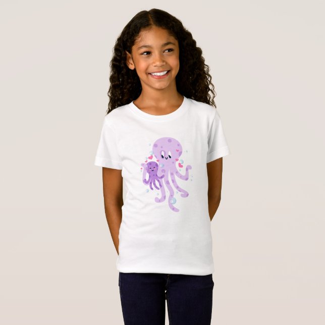 Cute Octopus Mum Drawing Art T-Shirt (Front Full)