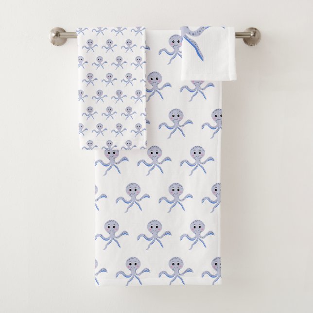 Cute Octopus Pattern Bath Towel Set (Insitu)