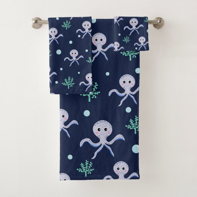 Cute Octopus Pattern Bath Towel Set (Insitu)