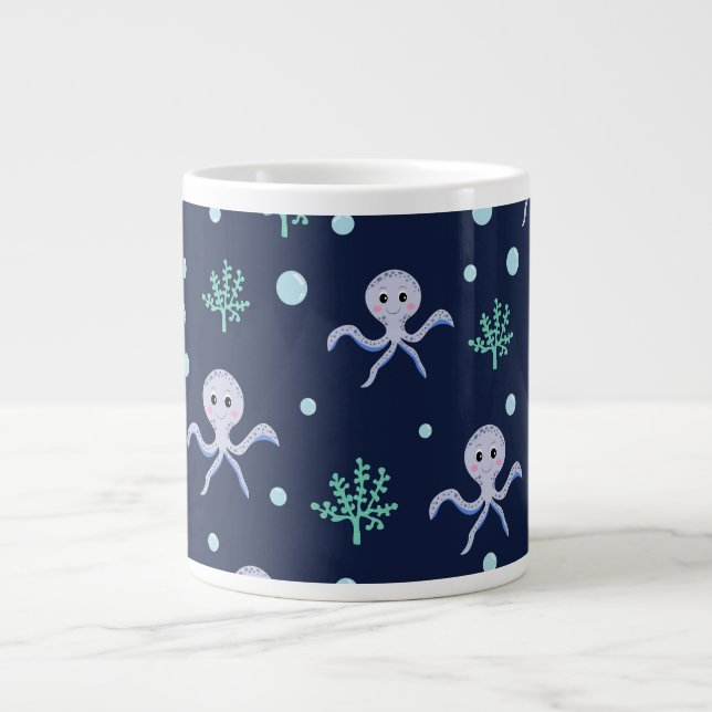 Cute Octopus Pattern Large Coffee Mug (Front)
