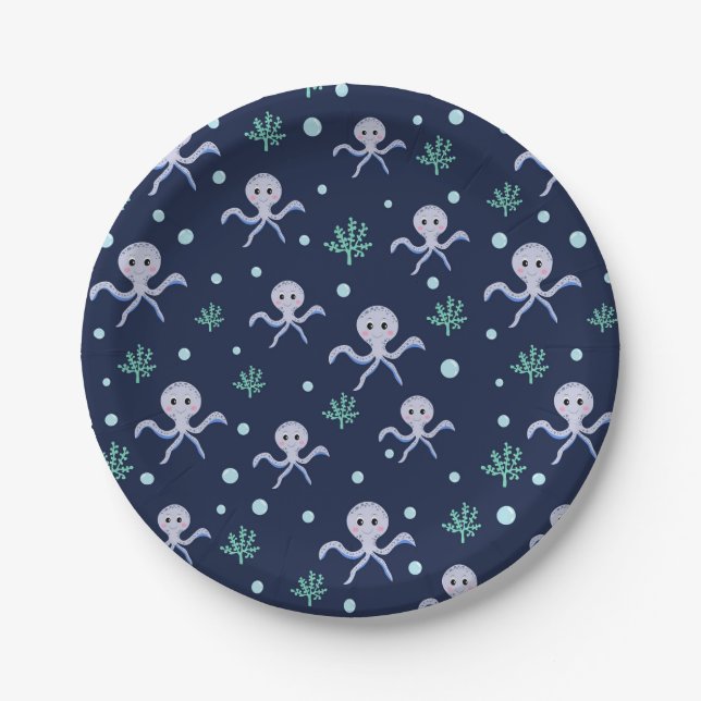Cute Octopus Pattern Paper Plate (Front)