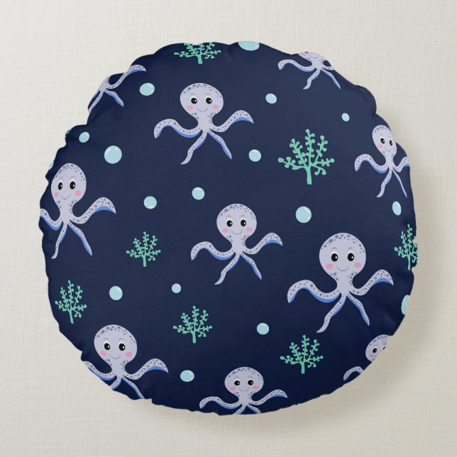 Cute Octopus Pattern Round Cushion (Front)