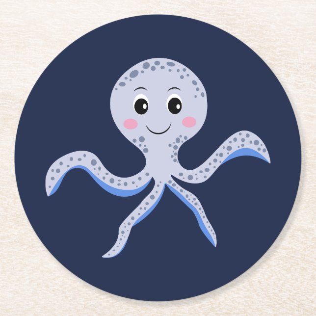 Cute Octopus Pattern Round Paper Coaster (Front)