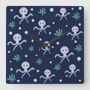 Cute Octopus Pattern Square Wall Clock