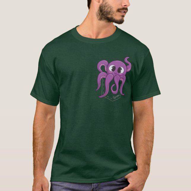 Cute Octopus Pocket Dark T-Shirt (Front)