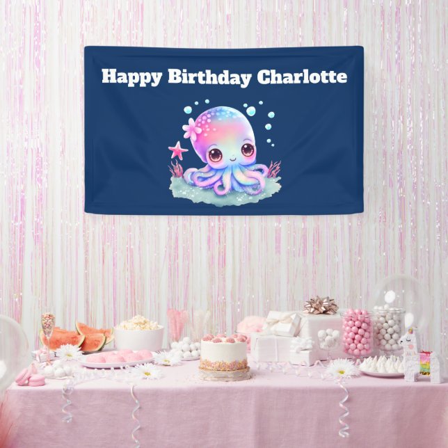 Cute Octopus Sea Creature Birthday Banner (Party)