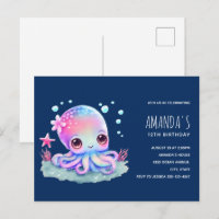 Cute Octopus Sea Creature Birthday Invitation