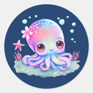 Cute Octopus Sea Creature Classic Round Sticker