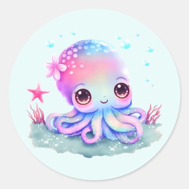 Cute Octopus Sea Creature Classic Round Sticker (Front)