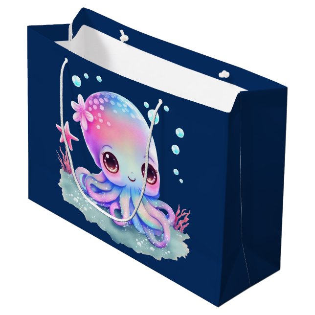 Cute Octopus Sea Creature Large Gift Bag (Front Angled)