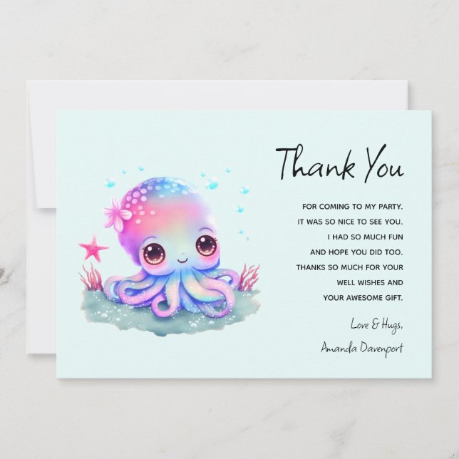 Cute Octopus Sea Creature Thank You Card (Front)