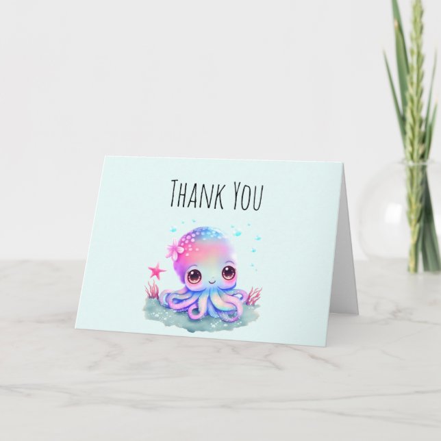 Cute Octopus Sea Creature Thank You Card (Front)