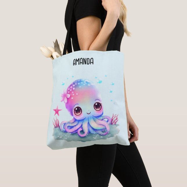 Cute Octopus Sea Creature Tote Bag (Close Up)