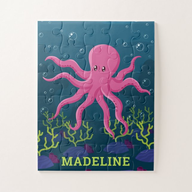 Cute Octopus Sea Ocean Personalised Kids  Jigsaw Puzzle (Vertical)