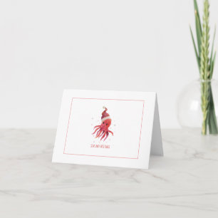 Cute Octopus Seas and Greetings Santa Hat Holiday Card