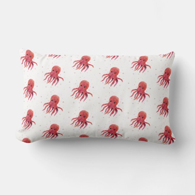 Cute Octopus Seas and Greetings Santa Hat Lumbar Cushion (Front)