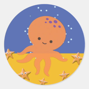 Cute Octopus Starfish Cartoon Classic Round Sticker