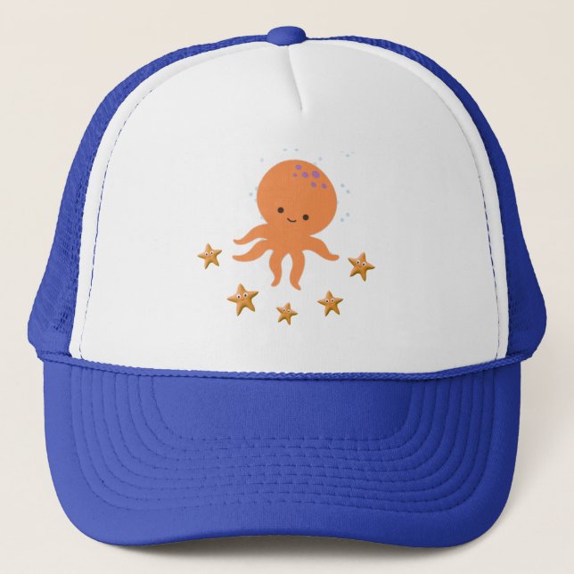 Cute Octopus Starfish Cartoon Trucker Hat (Front)