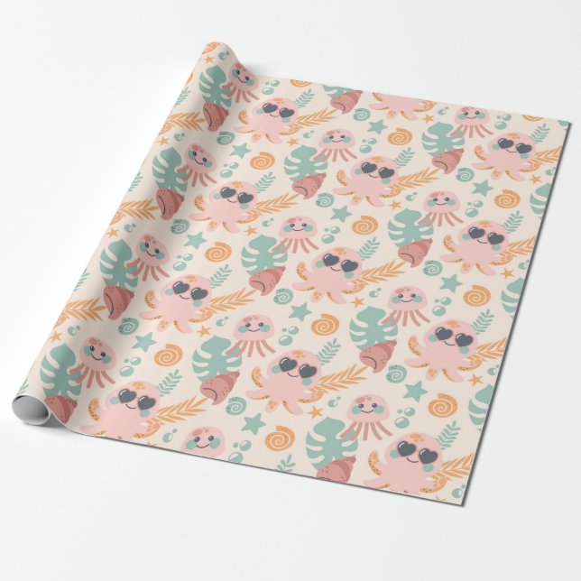Cute Octopus Wrapping Paper (Unrolled)