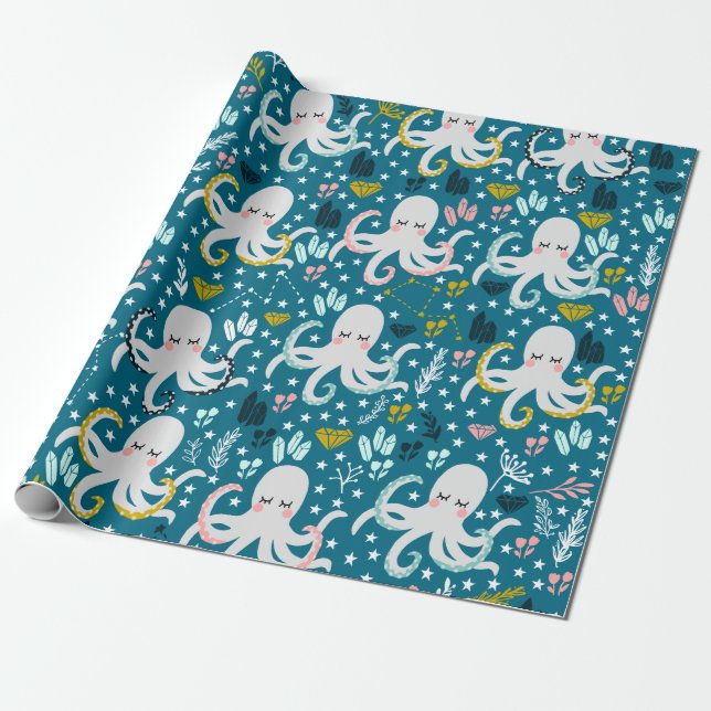 Cute Octopus Wrapping Paper (Unrolled)