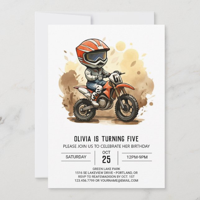 Cute Off-Road Motorcycle Birthday Invitation (Front)