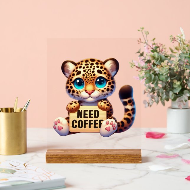 Cute office need coffee leopard acrylic sign (Wedding)