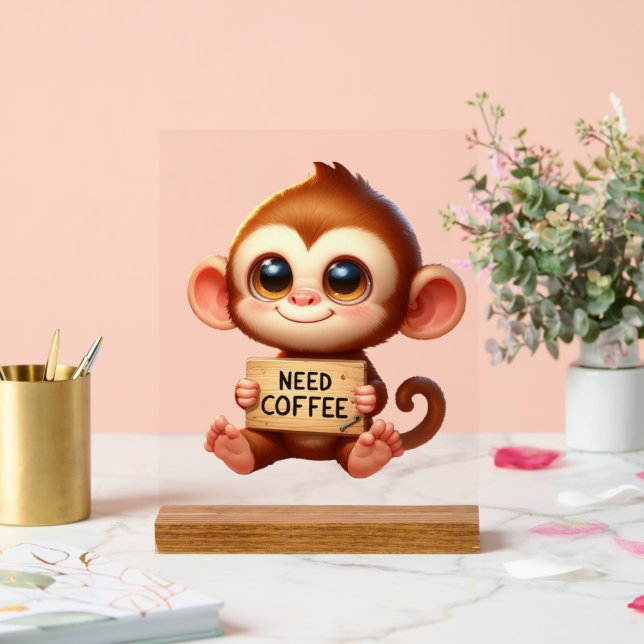 Cute office need coffee monkey acrylic sign (Wedding)