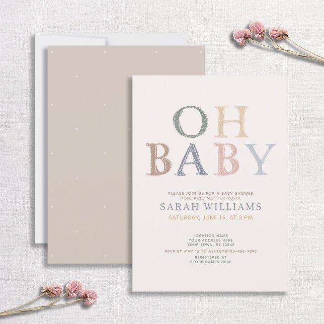 Cute Oh Baby All The Colours Minimal Baby Shower Invitation (Creator Uploaded)