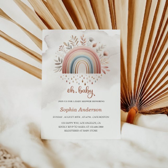 Cute Oh Baby Boho Rainbow Baby Shower  Invitation (Creator Uploaded)