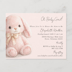 Cute Oh Baby Girl Bunny Pink Baby Shower Postcard