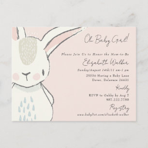 Cute Oh Baby Girl Bunny Pink Baby Shower  Postcard