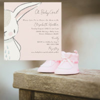 Cute Oh Baby Girl Bunny Pink Square Baby Shower 