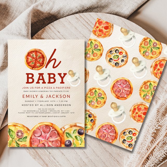 Cute Oh Baby Pizza & Pacifiers Baby Shower Invitation (Creator Uploaded)