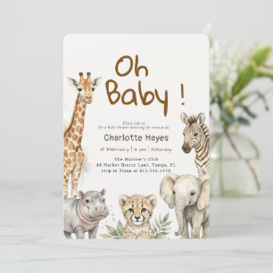 Cute Oh Baby Safari Animal Baby Shower Invitation