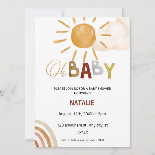 Cute OH Baby Watercolor Sunshine Baby Shower  Invitation (Front)