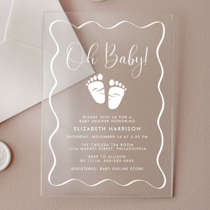 Cute Oh Baby Wavy Frame Baby Shower Acrylic Invitations