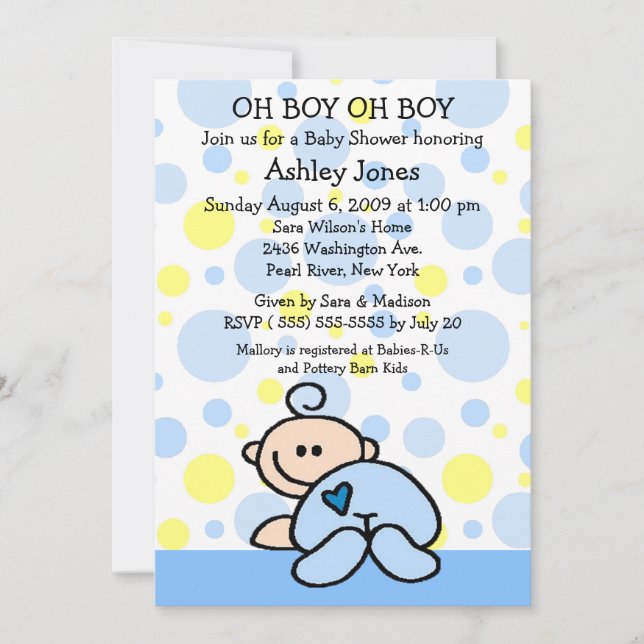 Cute Oh Boy Baby Shower Invitations (Front)
