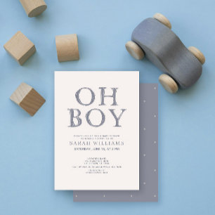 Cute Oh Boy Blue Dots Minimal Baby Shower Invitation