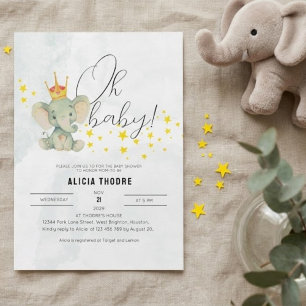 Cute Oh Boy Gender Neutral Elephant Baby Shower  Invitation