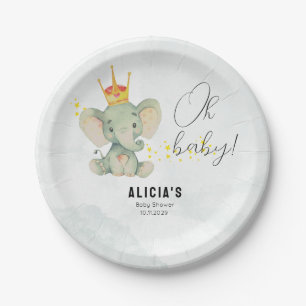 Cute Oh Boy Gender Neutral Elephant Thank You Paper Plate