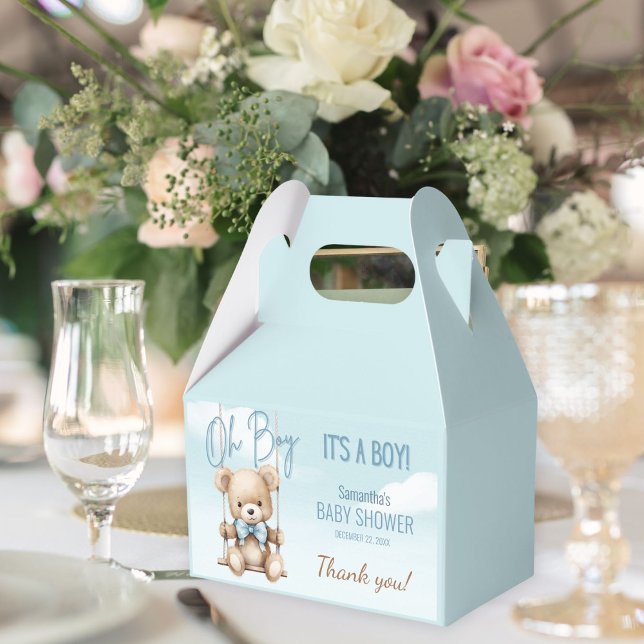 Cute Oh Boy It's A Boy Bear Thank You Baby Shower Favour Box (Creator Uploaded)