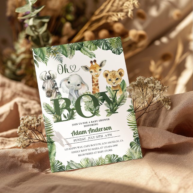 Cute Oh Boy Jungle Safari Baby Shower  Invitation (Creator Uploaded)