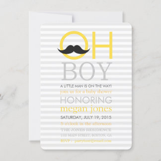 Cute Oh Boy Moustache Baby Shower Invitations