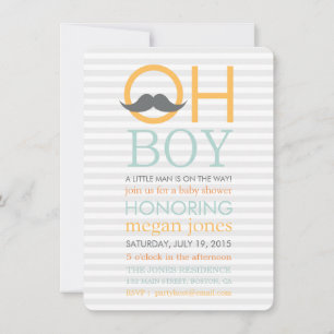 Cute Oh Boy Moustache Baby Shower Invitations