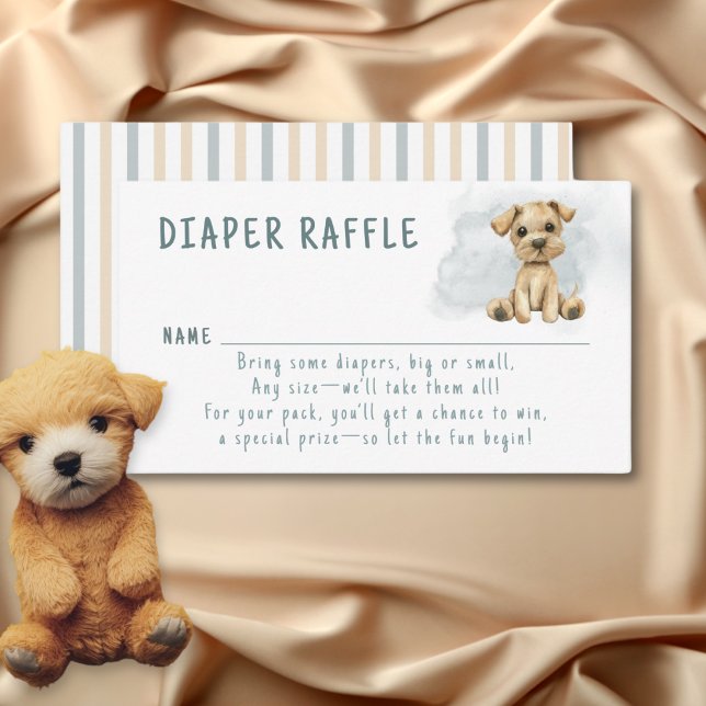 Cute Oh Boy Puppy Blue Baby Shower Diaper Raffle Enclosure Card (Creator Uploaded)